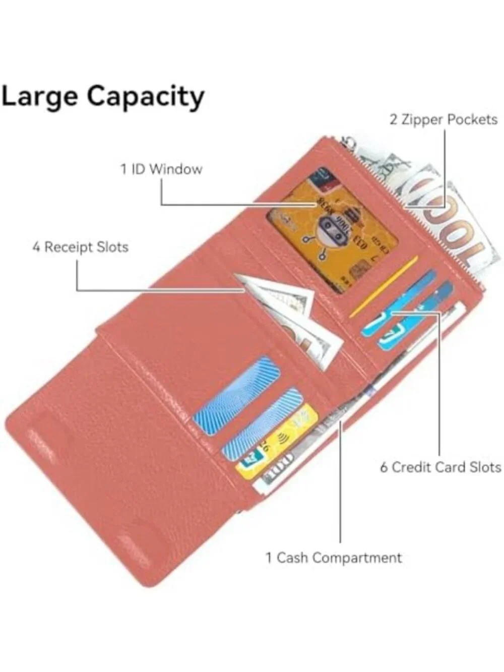 Genuine Leather Women's Bifold Wallet with Magnetic Closure & ID Window